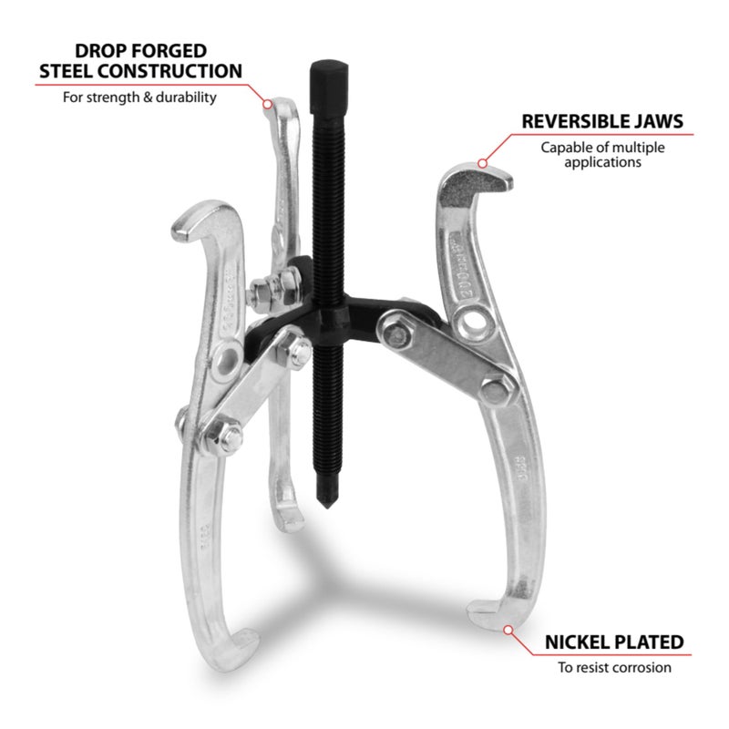 Performance Tool W138P 8-Inch 3-Jaw Gear Puller with Reversible Design for Vehicle Maintenance and Repair, Drop-Forged Steel, Chrome Plating - Image 2